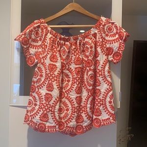 Beautiful red embroidered game day blouse